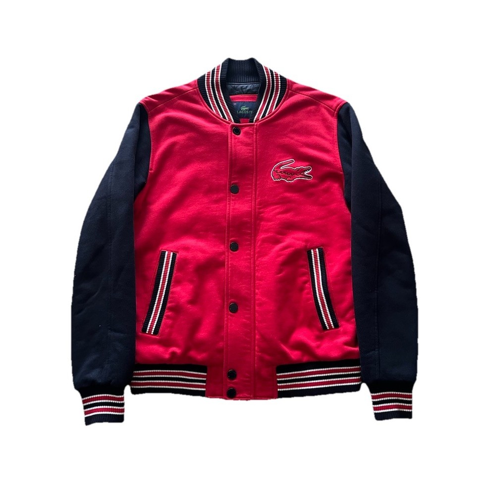 Lacoste Men's Varsity Bomber Jacket Red/Black Medium Size 50 EUC Rare