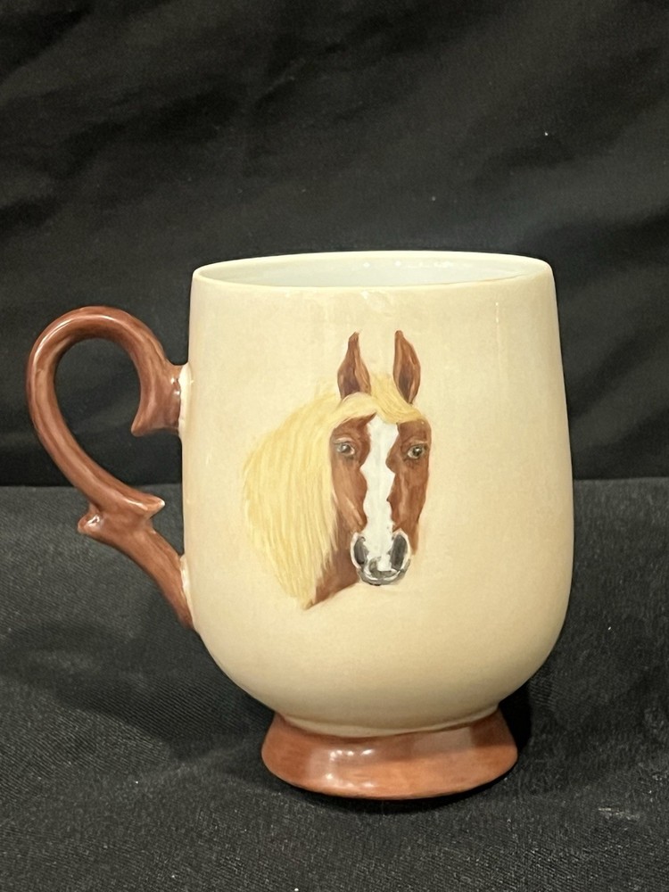 Vintage Hand Painted Horse Coffee Mug Signed Porcelain Art Cup