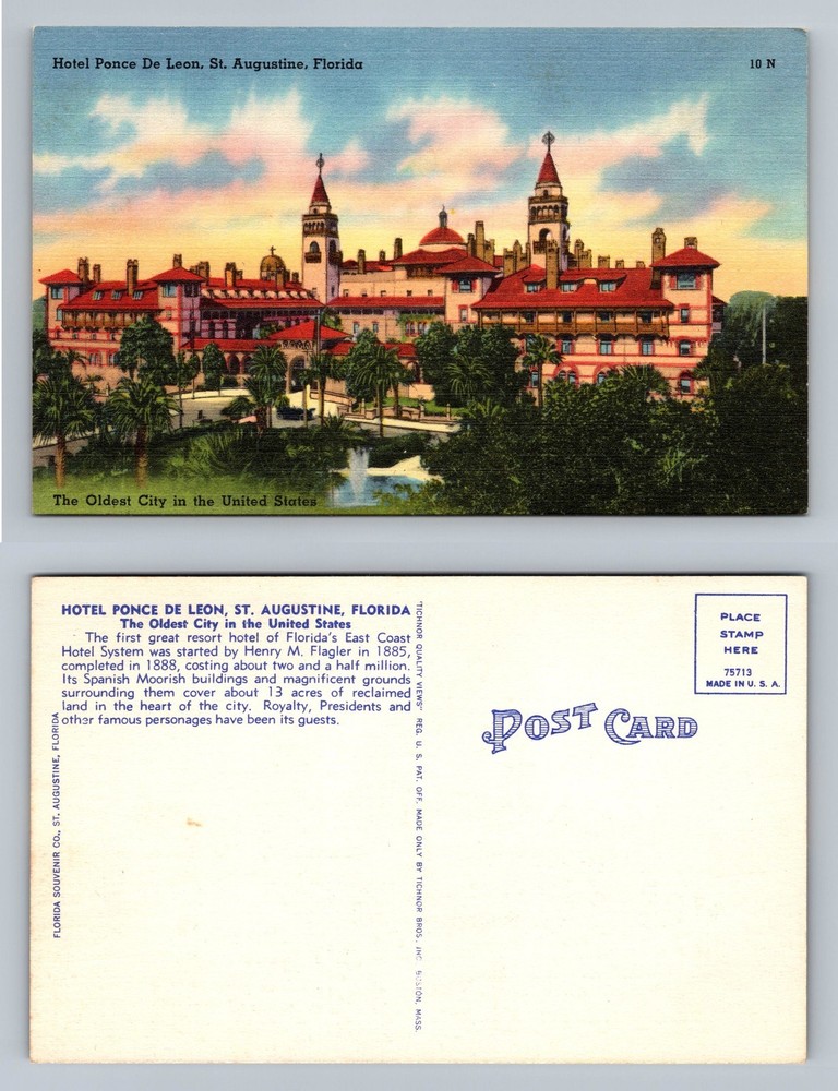 St. Augustine, FL-Florida, Hotel Ponce De Leon PC Souvenir Vintage Postcard