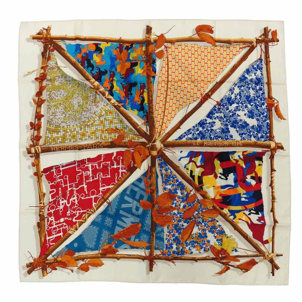 Hermes Carre 90 Chic Robinson LE CHIE WHITE SCARF SILK 352736