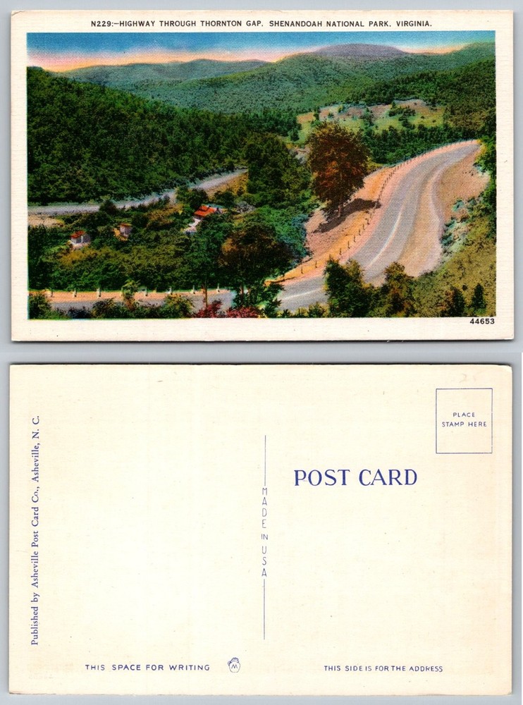Thornton Gap Highway Shenandoah National Park Virginia Linen Postcard