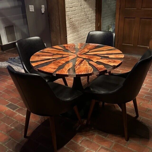 Natural Epoxy Table Handmade Round Live Edge Clear Epoxy Resin Tops Decor