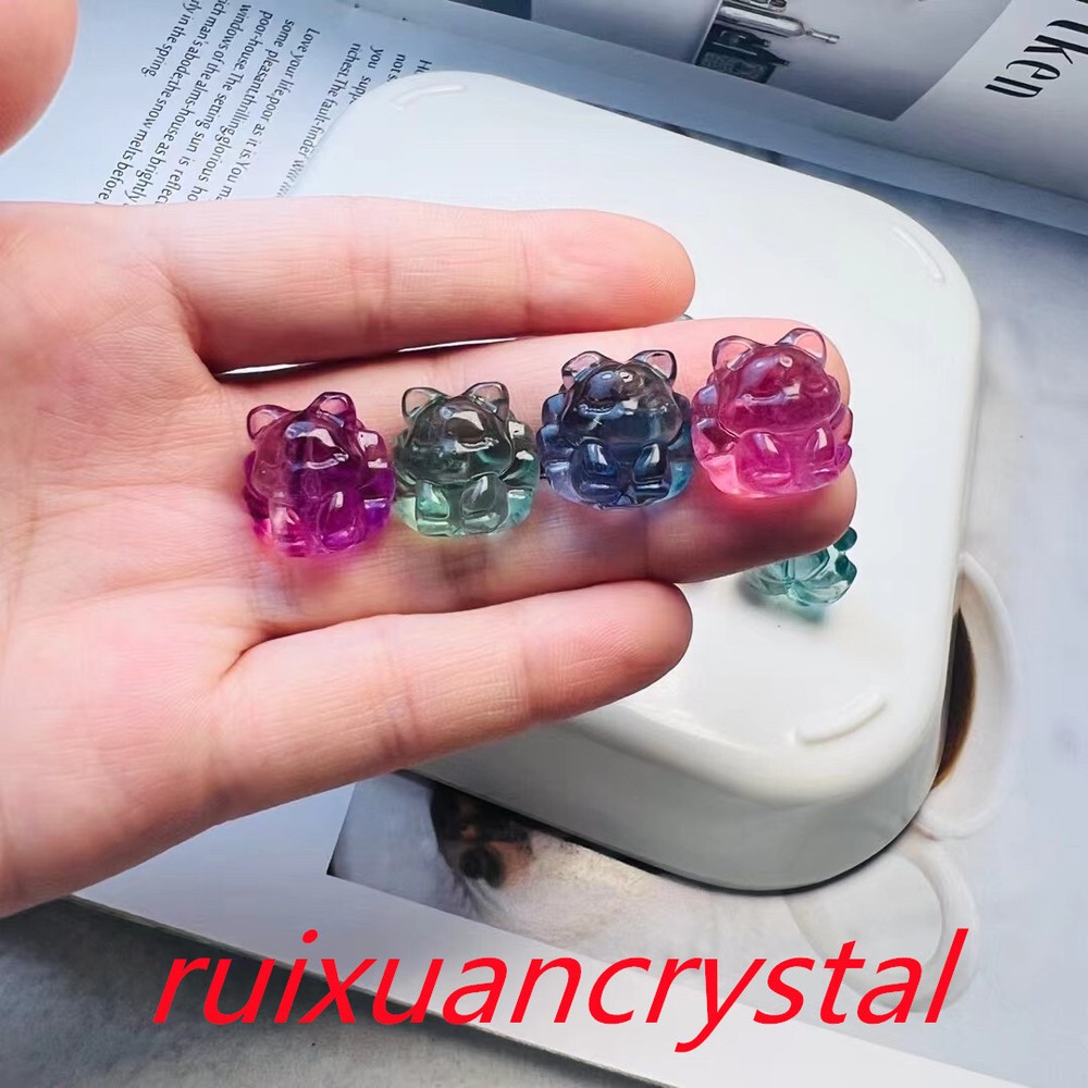 5pcs Natural Fluorite Quartz Carved Nine-Tailed Fox Skull Crystal Healing Stones