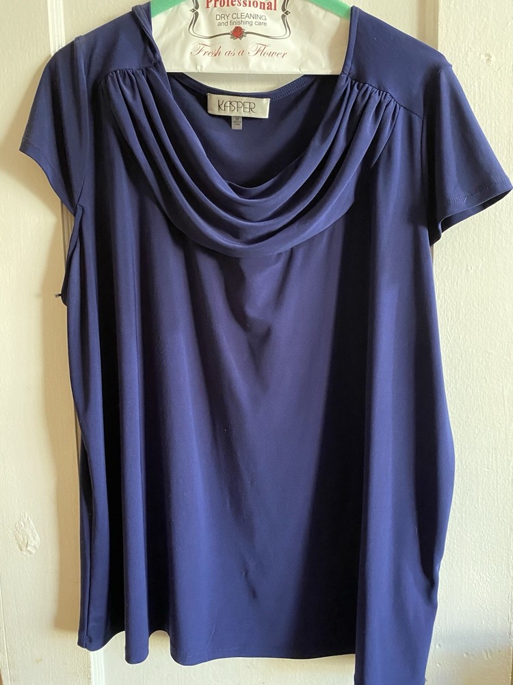 Kasper Women’s Plus Size Short Sleeve Blouse Dark Blue Size 2XL