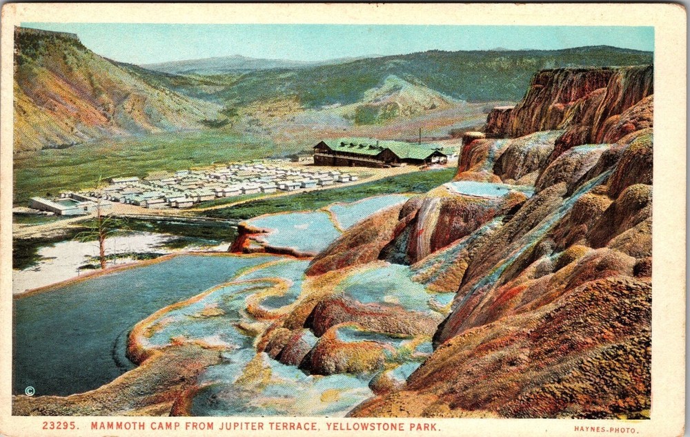 Yellowstone Park WY-Wyoming Mammoth Camp from Jupiter Terrace Vintage Postcard