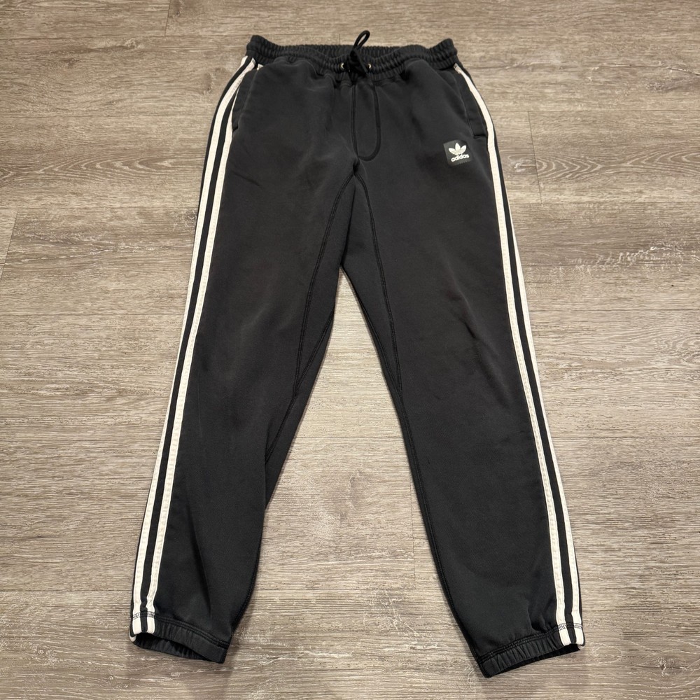 Adidas Pants Mens Medium Black Classic 3 Stripe Fleece Pocket 26x28 Jogger