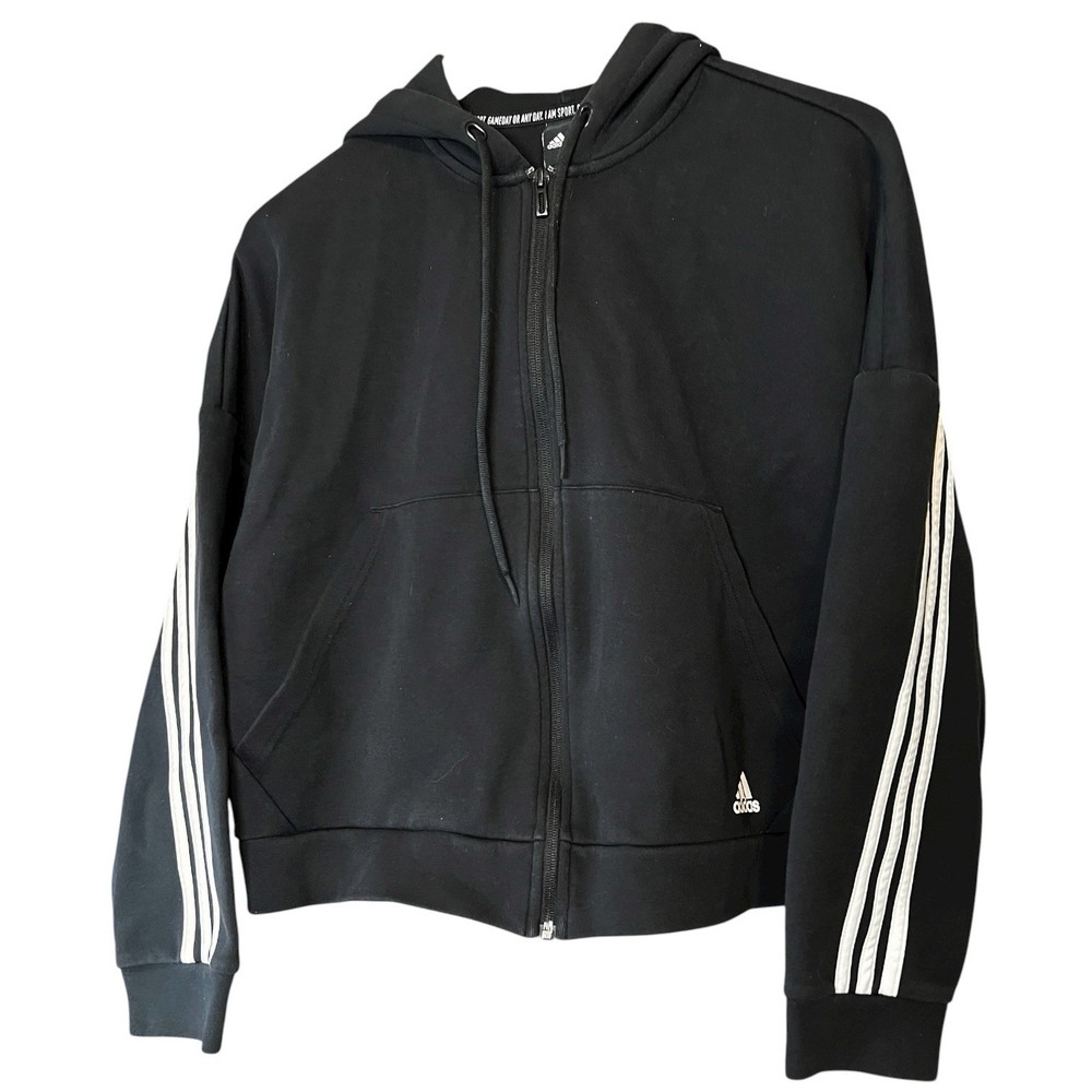 Adidas Women's Black Cropped Full Zip Hoodie Size S