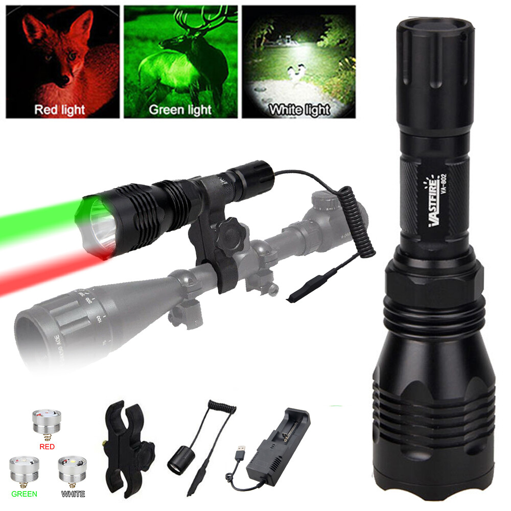 800Yard Red/Green/White LED Flashlight Torch Weapon Tactical Hunting Scope Mount