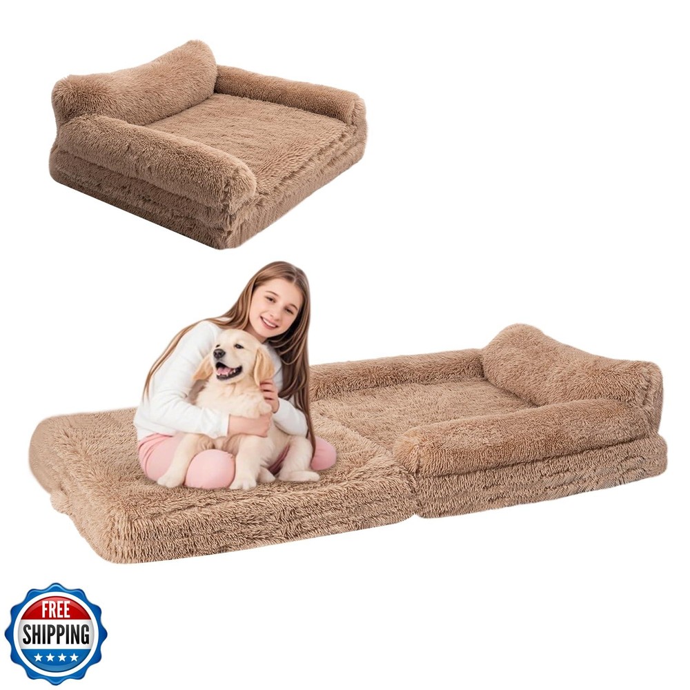 57-inch Fluffy Faux Fur Orthopedic Dog Bed for Kids & Adults - Foldable OtterOasis Pet Couch