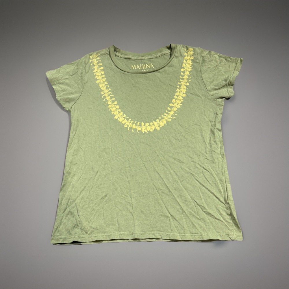 MAHINA MADE Hawai’i Lei Green Short Sleeve T-shirt Size 8 Hawaiian Aloha