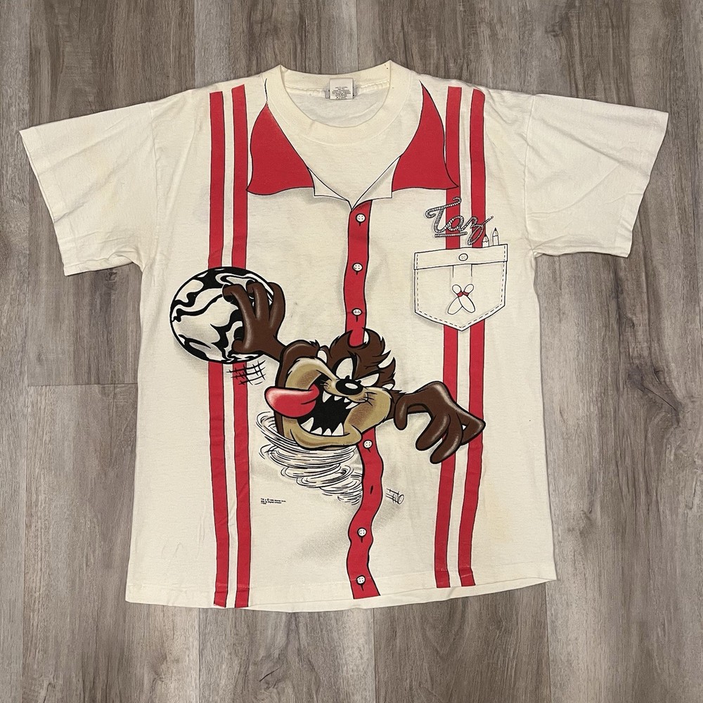 VTG Vintage Taz Looney Tunes Bowling T Shirt Size L Large AOP