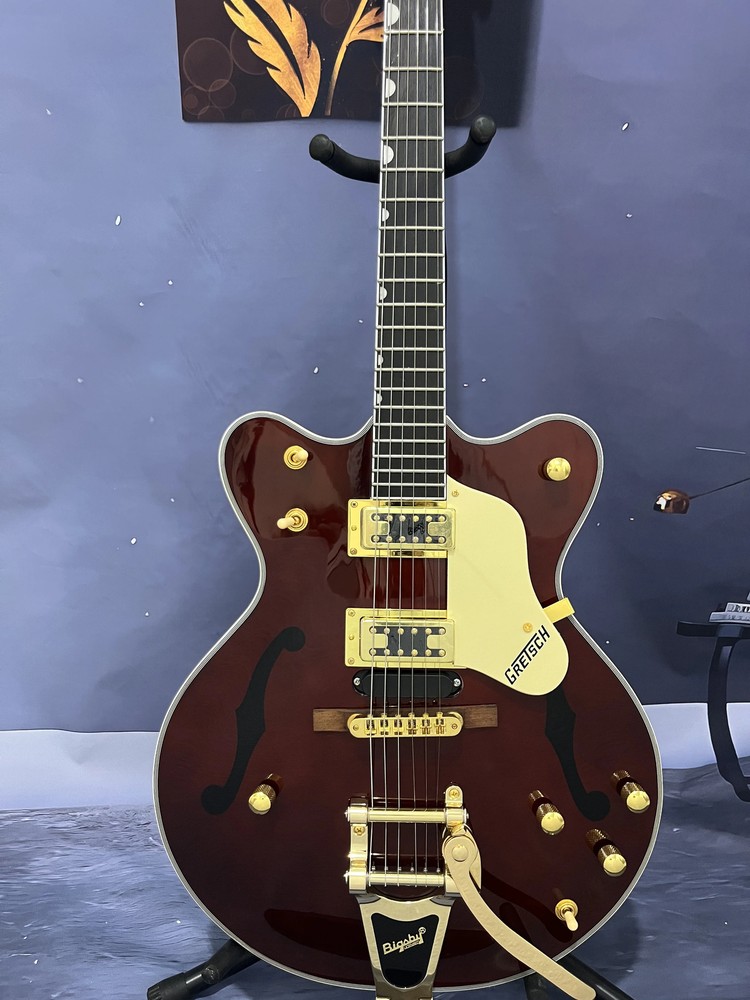 Semi-Hollow Electric Guitar Brown Mahogany Neck Rich Tone