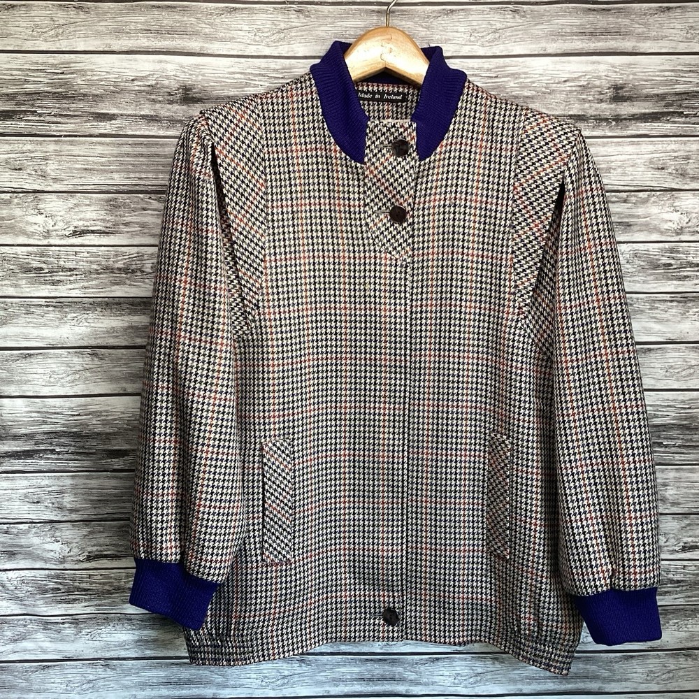 Vintage Avoca Collection Jacket Womens Small Multicolor Wool Houndstooth Ireland