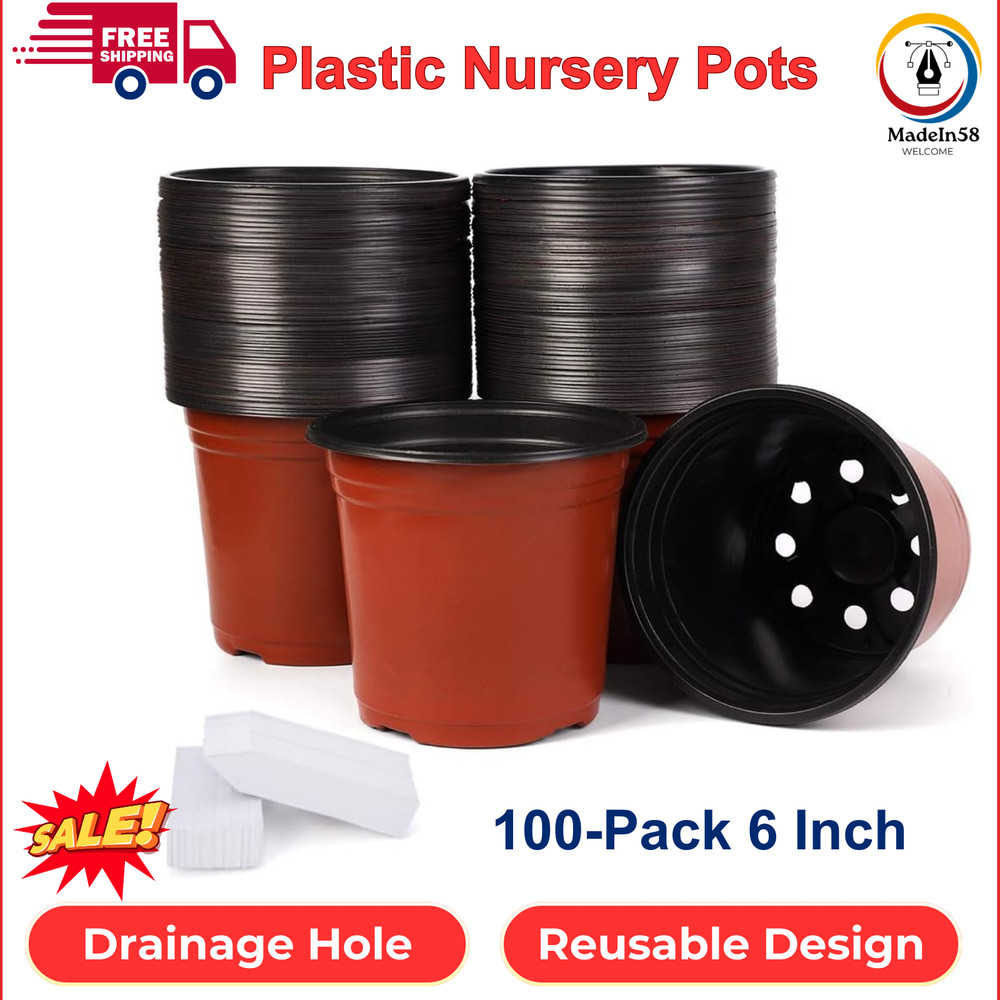 100 Pcs 6 Inch Plant Nursery Pots Bulk Plastic Pots Plants Seed Starting Pots