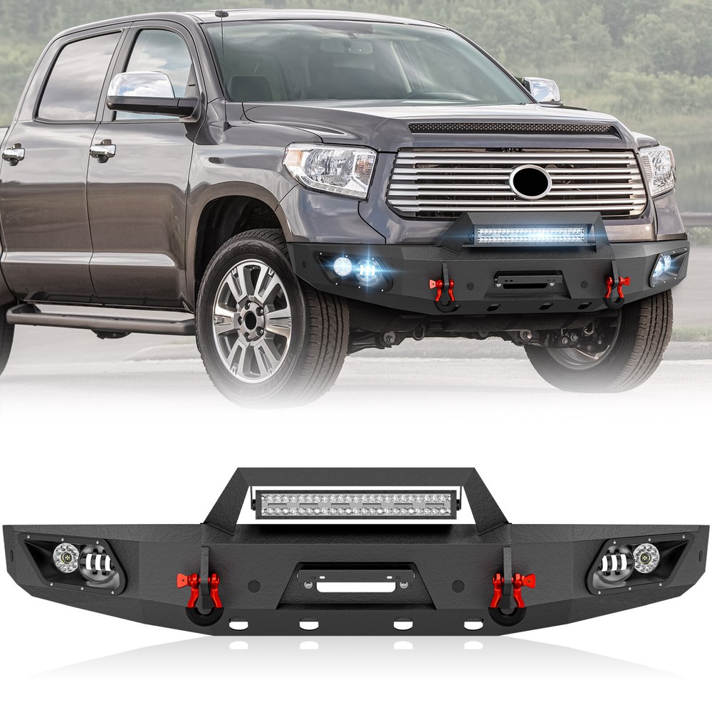Front Bumper W/ Sensor Holes & Skid Plate & D-rings For 2014-2021 Toyota Tundra