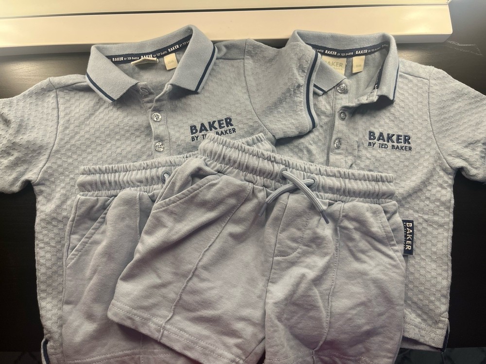 SET OF TWO: Baker by Ted Baker Boys 18M 2-Piece Polo & Shorts Set Blue Cotton