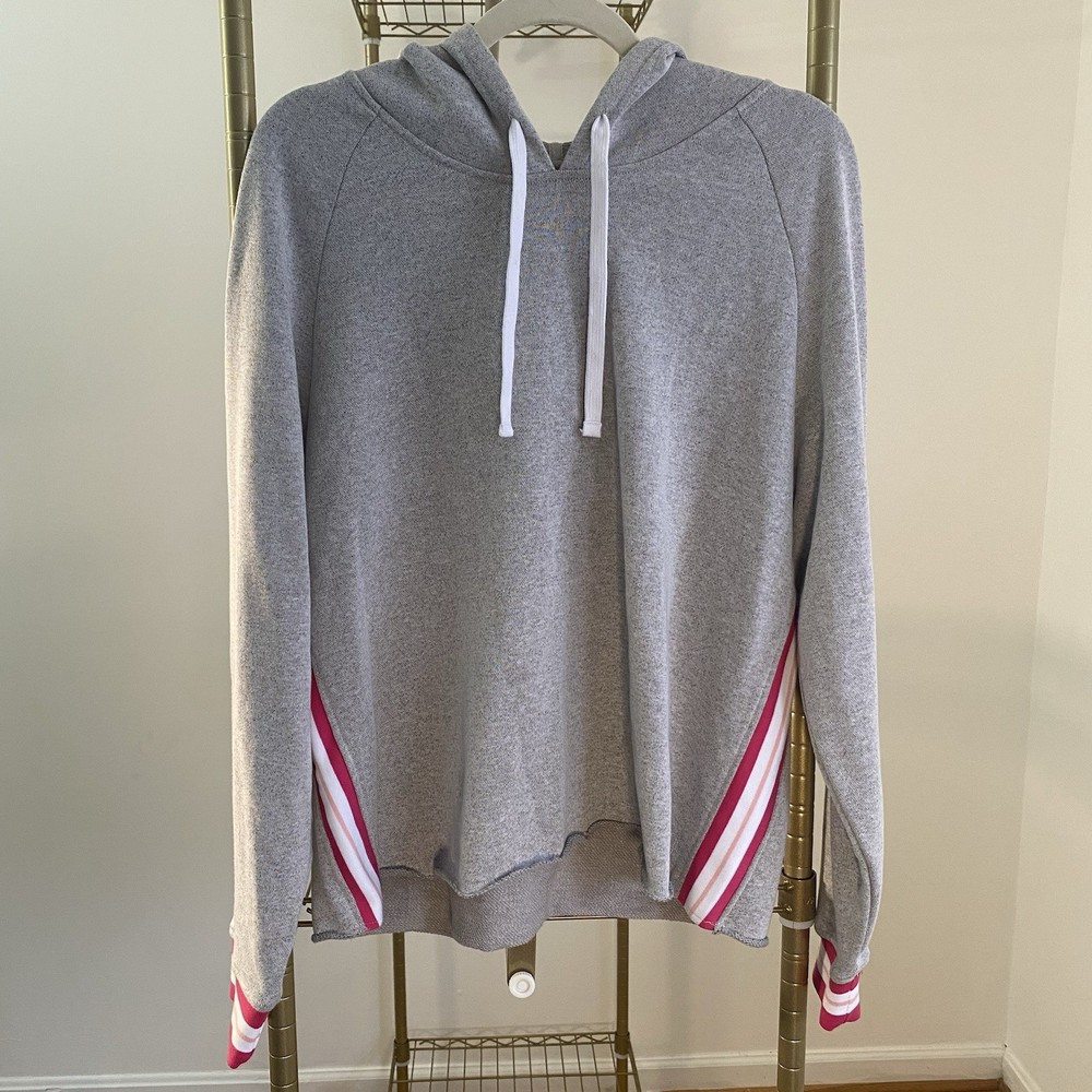 Krimson Klover Terry Hoodie Sweatshirt Women’s XL Striped Pink Gray