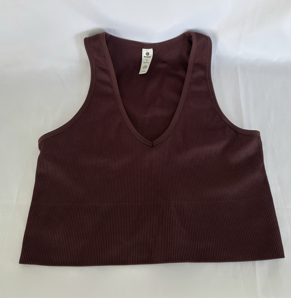 90 Degree By Reflex Women's Sz L Ribbed V-Neck Seamless Crop Tank Reddish Brown