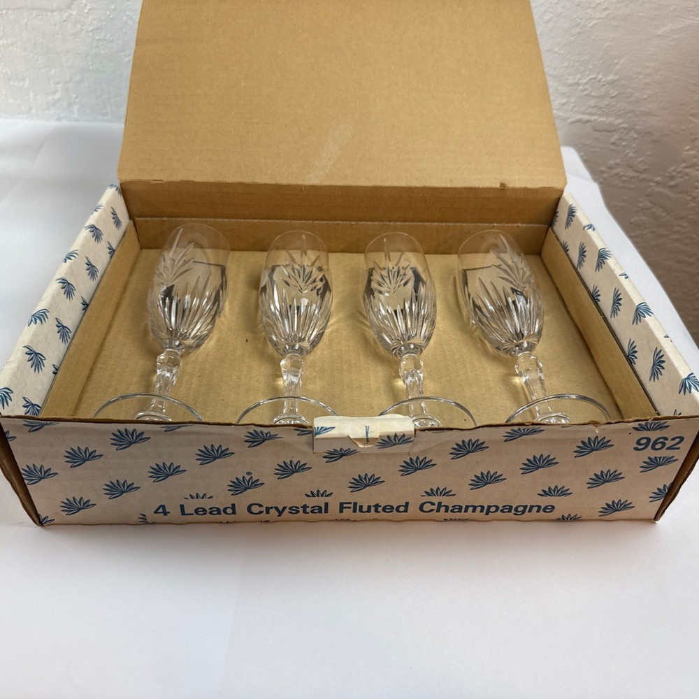 Set Of 4 Princess House Lead Crystal Fluted Champagne Glasses - Elegant Vintage