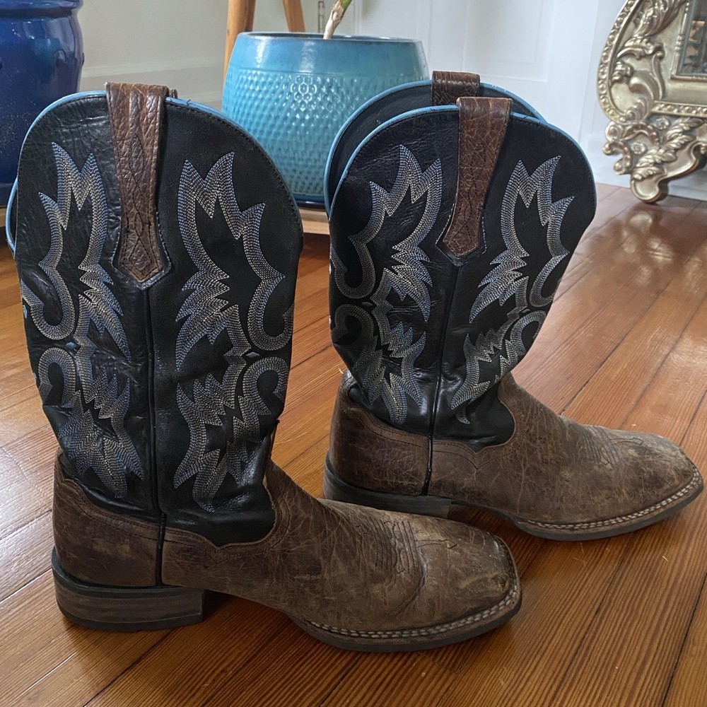 Ariat Men's Size 13D Square Toe Cowboy Boots in Blue Brown Black Leather 10011785