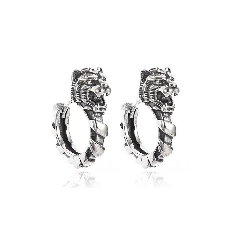 Vintage Hip Hop Punk 925 Sterling Silver Geometry Cuff Earrings for Men and Women