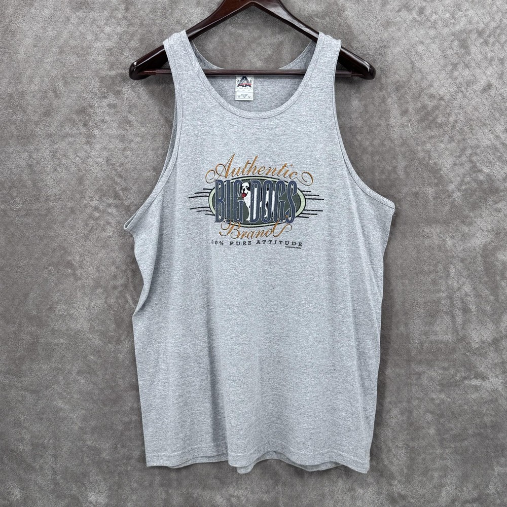 VTG Alstyle Tank Top Shirt Mens XL Gray Big Dogs Graphic Sleeveless Y2K 2000 USA