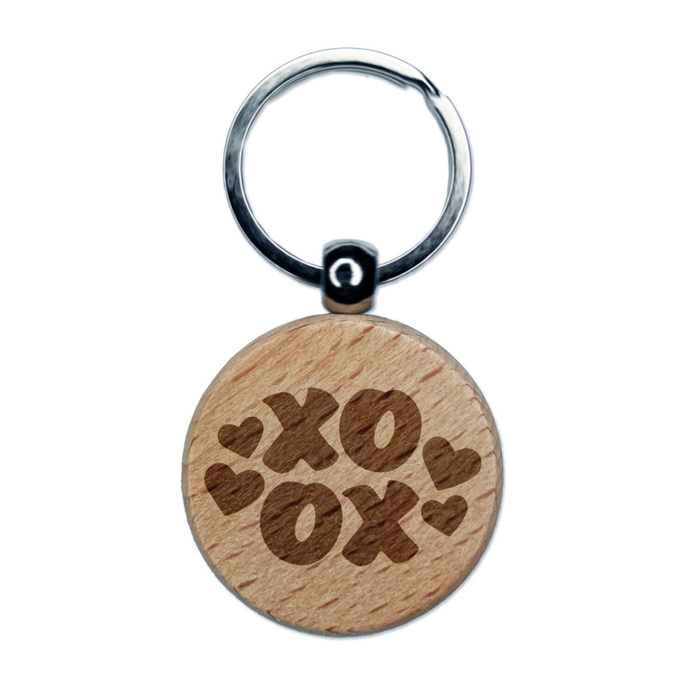 Hearts & Love Engraved Wooden Keychain Charm XOXO