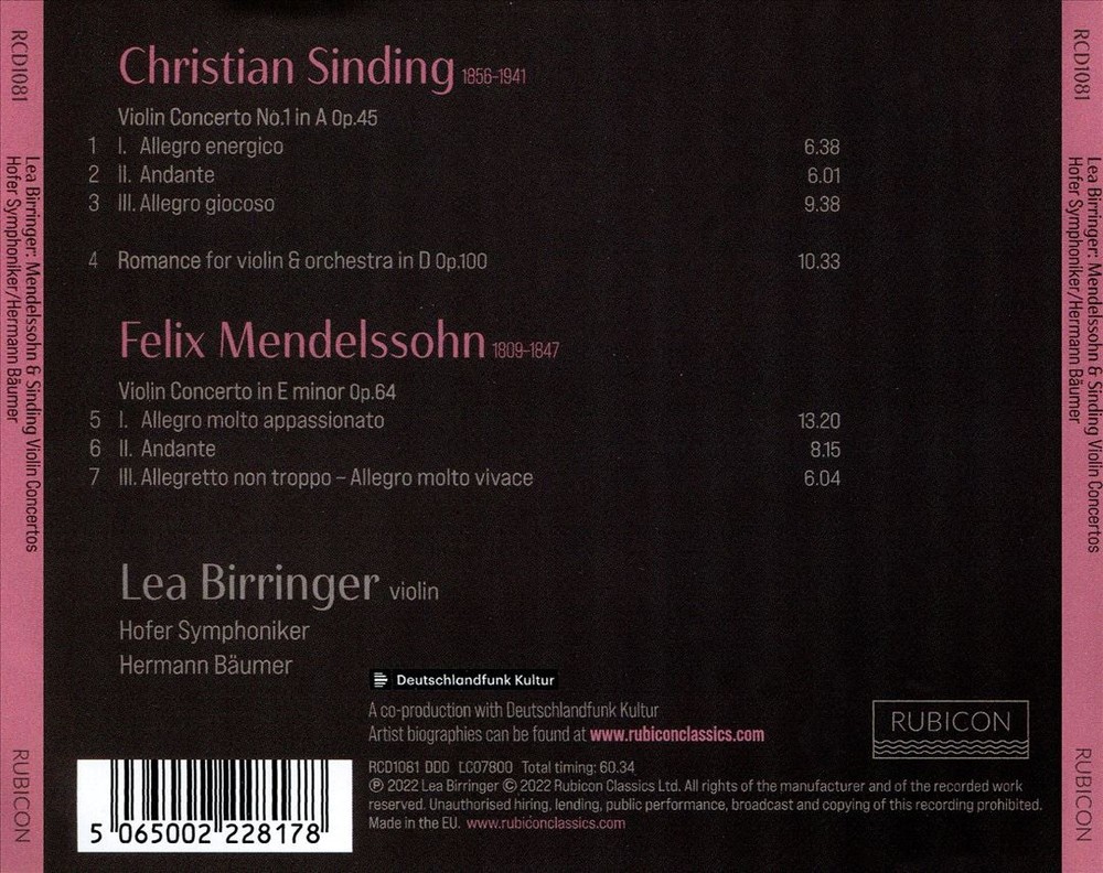 Lea Birringer / Hofer Symphoniker / Hermann Bäumer Mendelssohn, Sinding: Violin