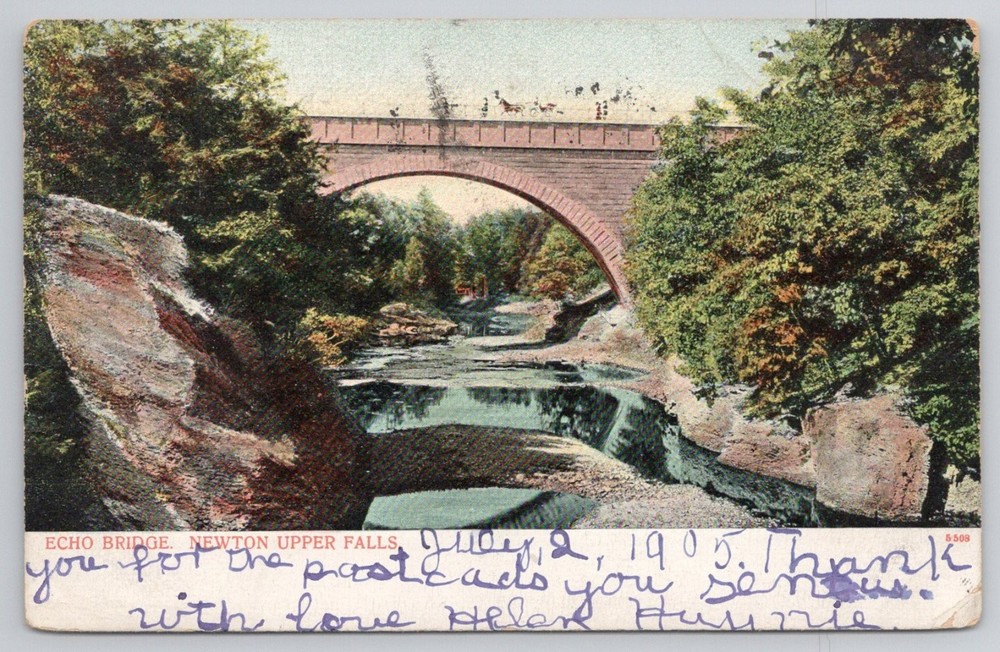 1905 Echo Bridge Newton Upper Falls MA Postcard Metropolitan News Co.