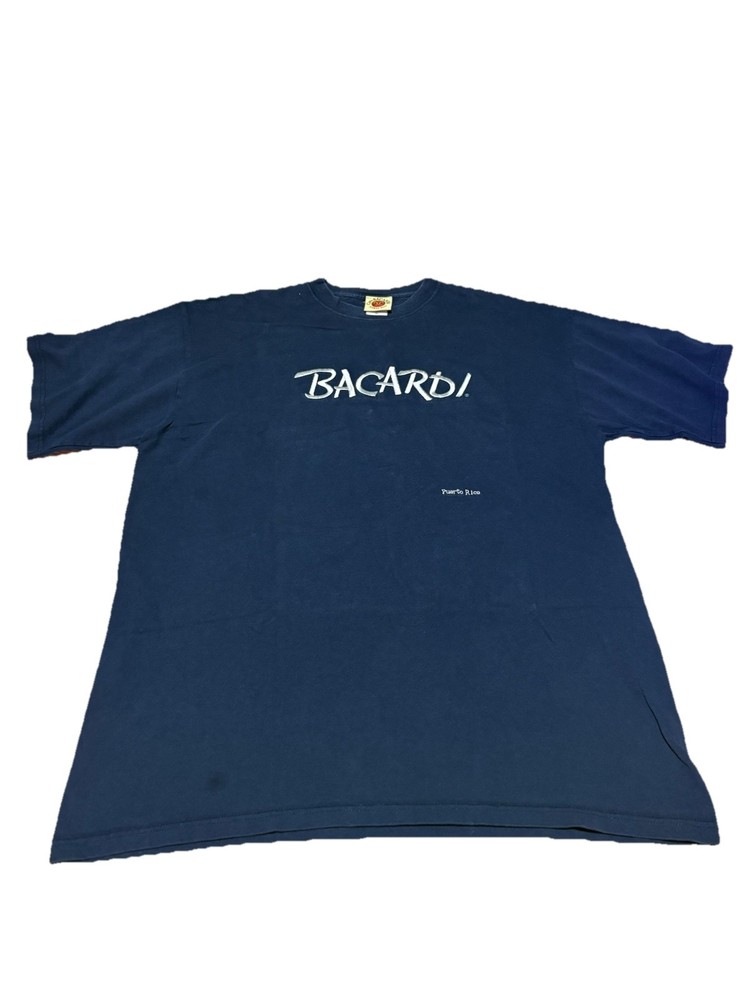 Vintage Bacardi Puerto Rico T Shirt XL Made In USA Casa Bacardi Rum Promo Navy