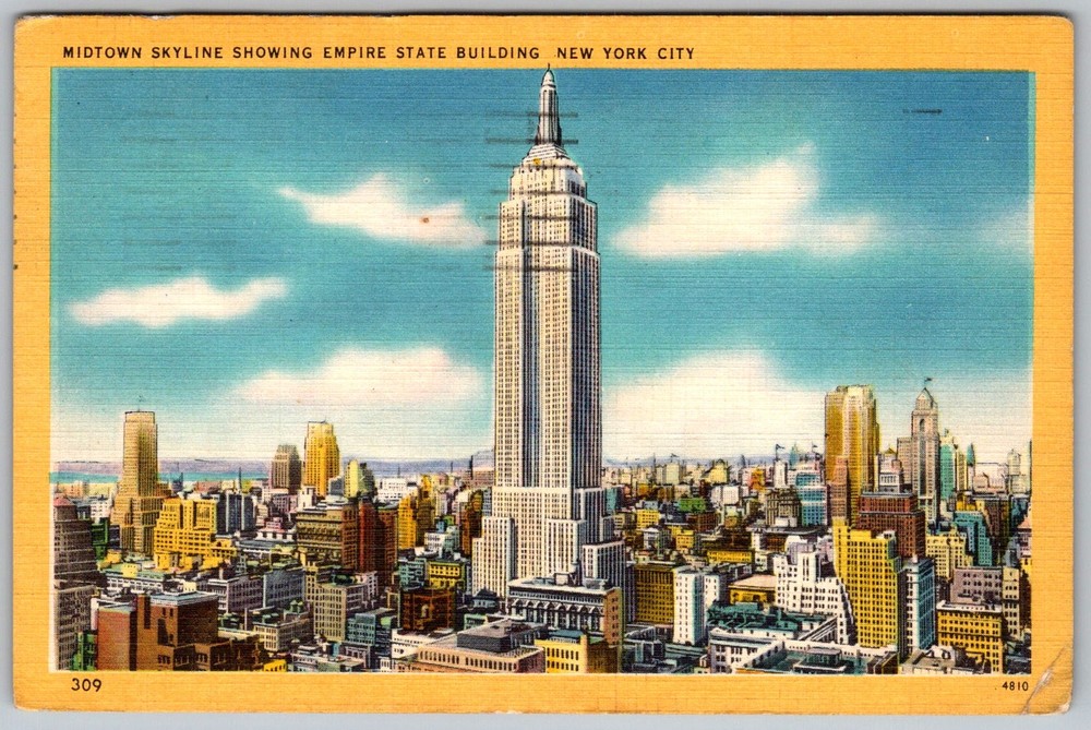 Vtg Linen Postcard Empire State Building Skyline New York, NY 1950s