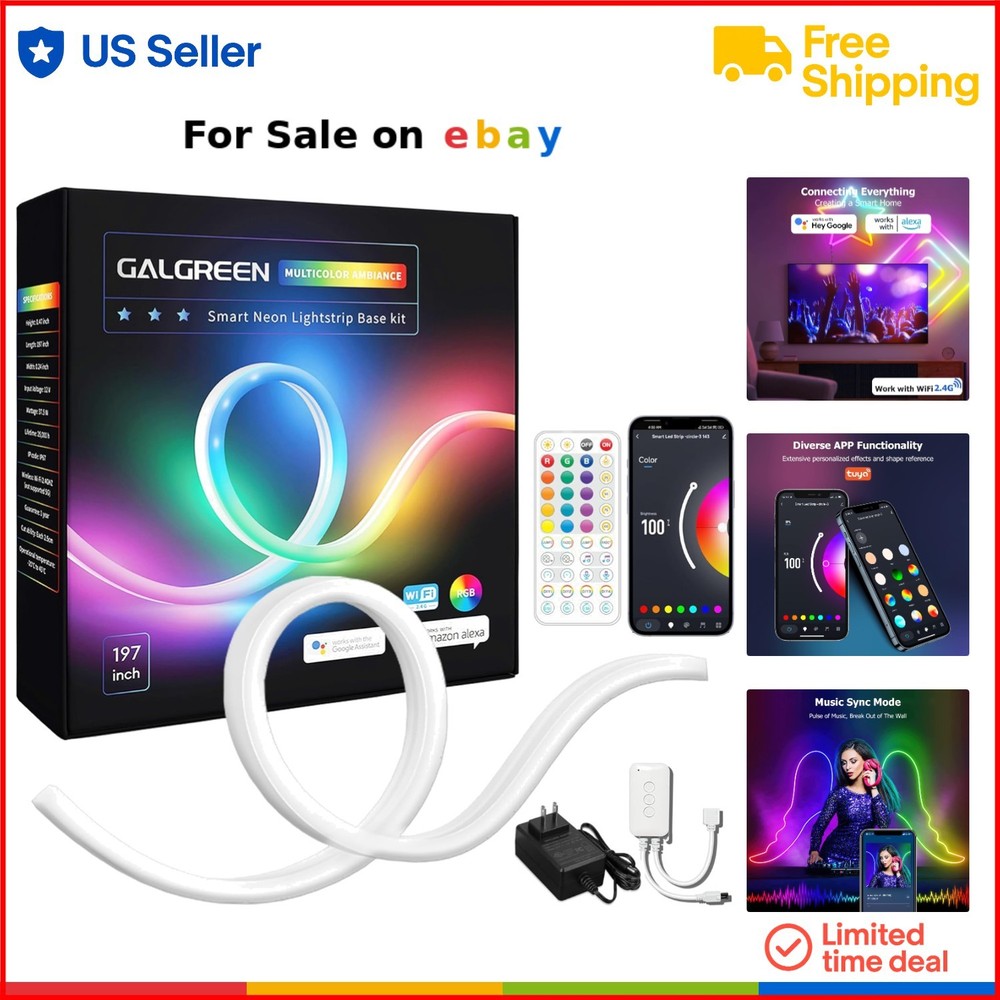 16.4ft Smart RGB LED Rope Lights Waterproof Dimmable for Indoor Outdoor Decor