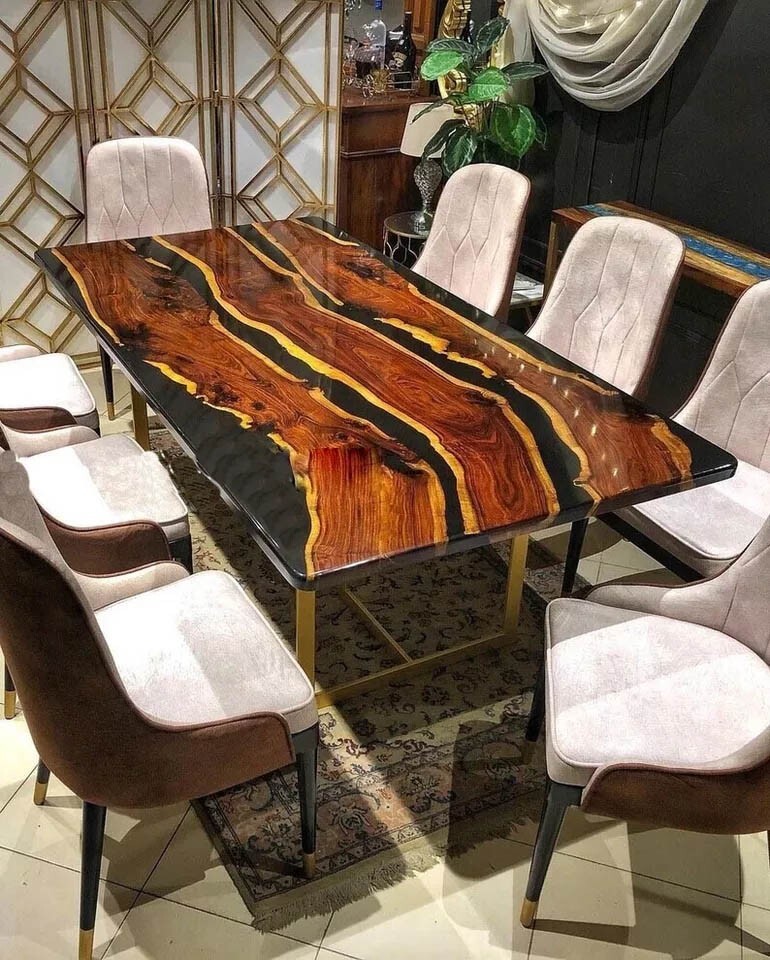 Custom Live Edge Epoxy Resin Dining Table 24x36 Patio Furniture