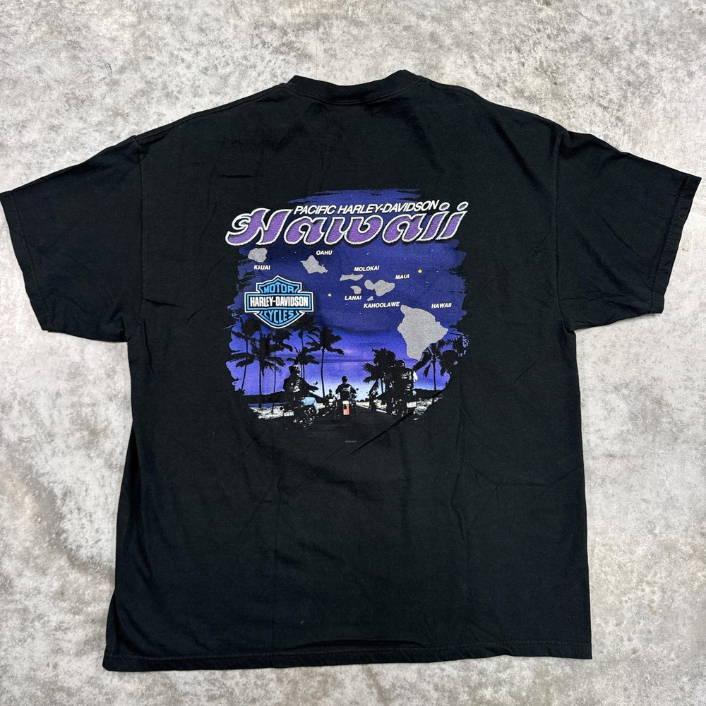 Vintage Harley-Davidson Shirt Mens 2XL Black Hawaii Pacific Map Motorcycle 2003