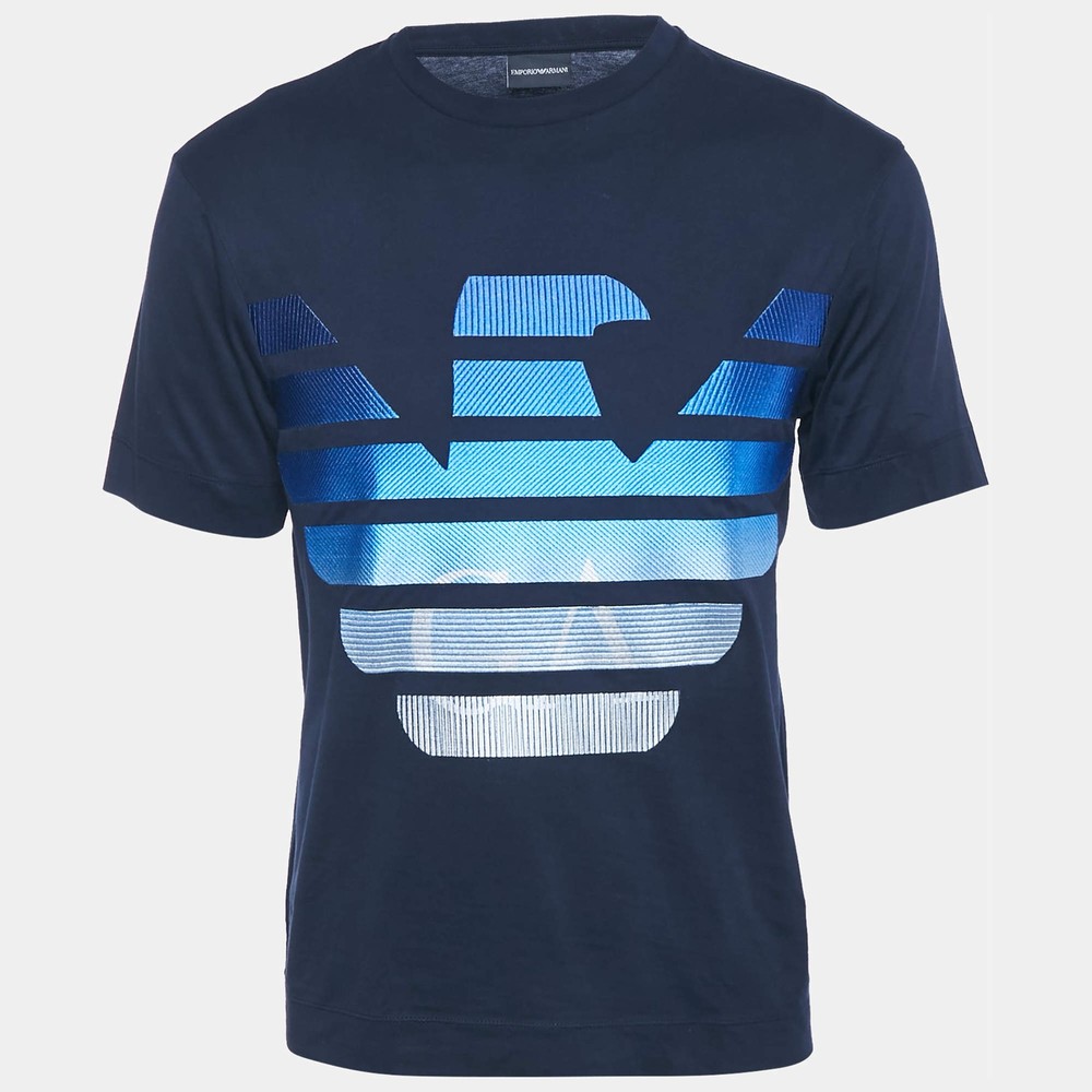 Emporio Armani Navy Blue Logo Embroidery Cotton Crew Neck TShirt S