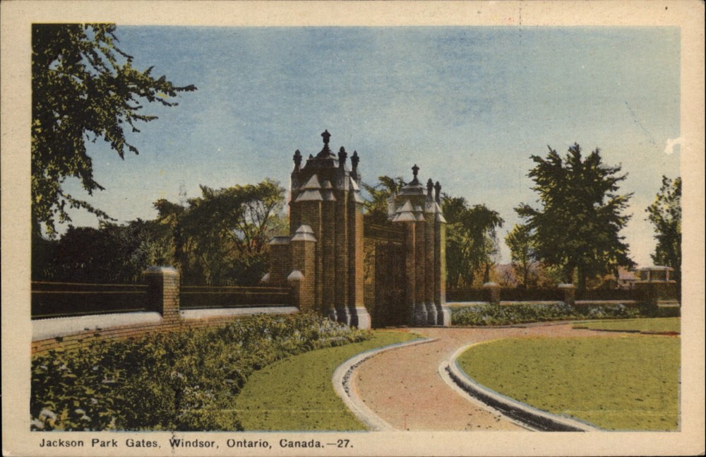 Jackson Park Gates Windsor Ontario Canada vintage postcard s527