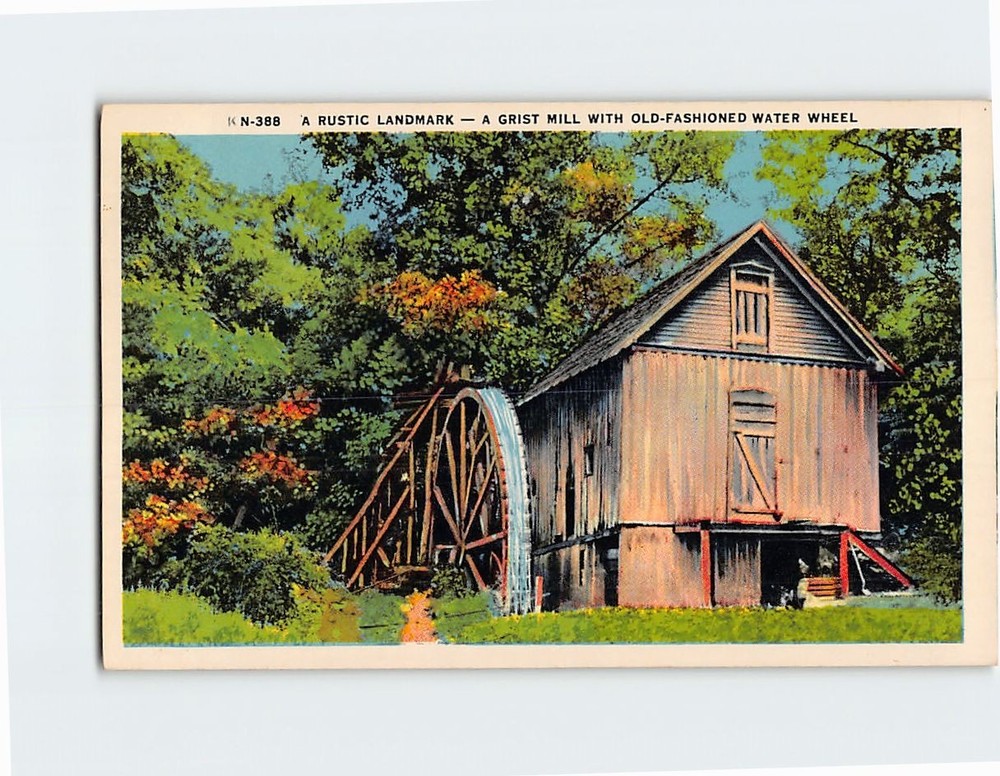 Postcard Rustic Grist Mill Old Water Wheel Landmark Vintage Scenic USA