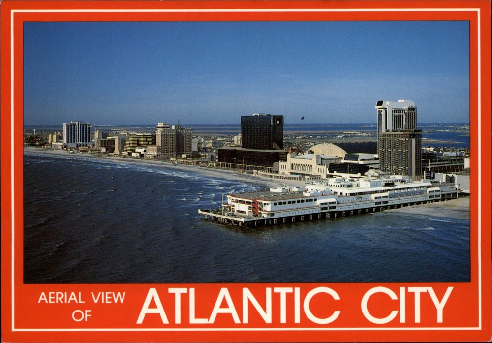 Atlantic City New Jersey Ocean One Pier aerial view vintage postcard sku091