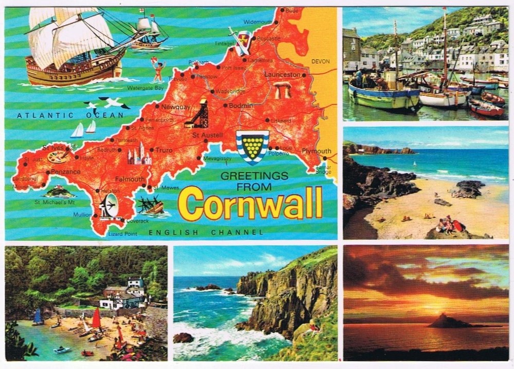 Postcard Greetings From Cornwall Pictoral Map England UK Multi View