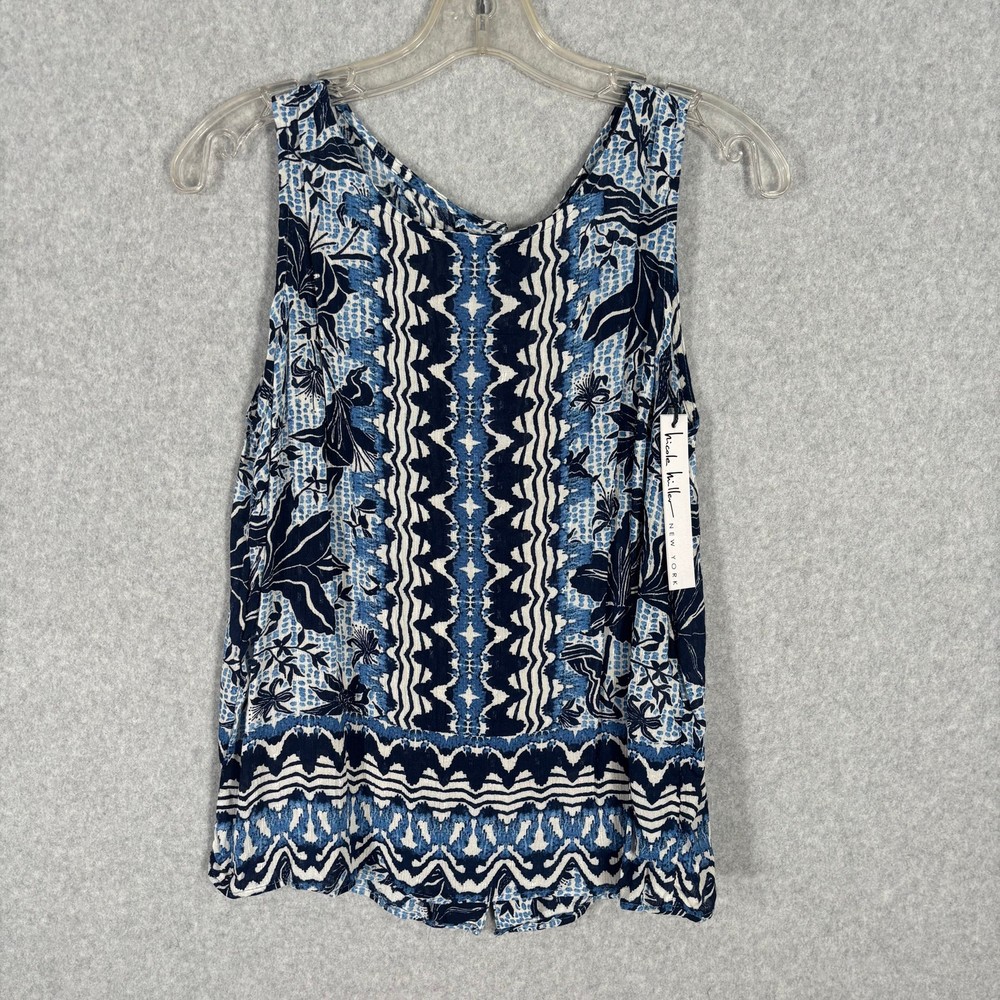 Nicole Miller Blue Boho Button-Down Tank Top Women's Small Resort Wear  