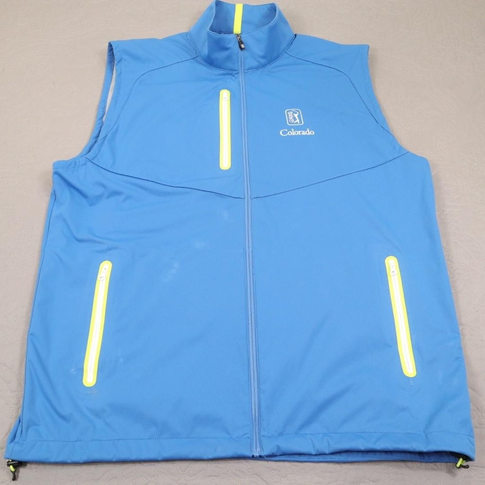 FootJoy TPC Colorado Vest Mens Large Blue Softshell Windbreaker Golf Zip Pockets