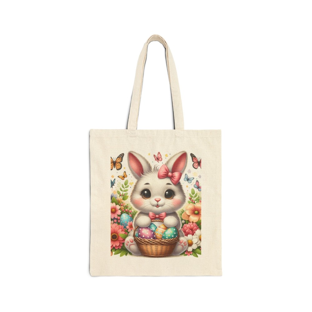 Easter Bunny and Eggs Cotton Canvas Tote Bag Whimsical Everyday Gift
