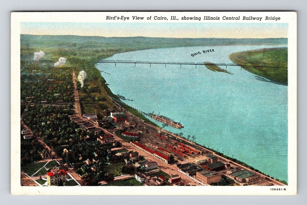 Cairo IL-Illinois, Bird's Eye View, Ohio River, Vintage Postcard