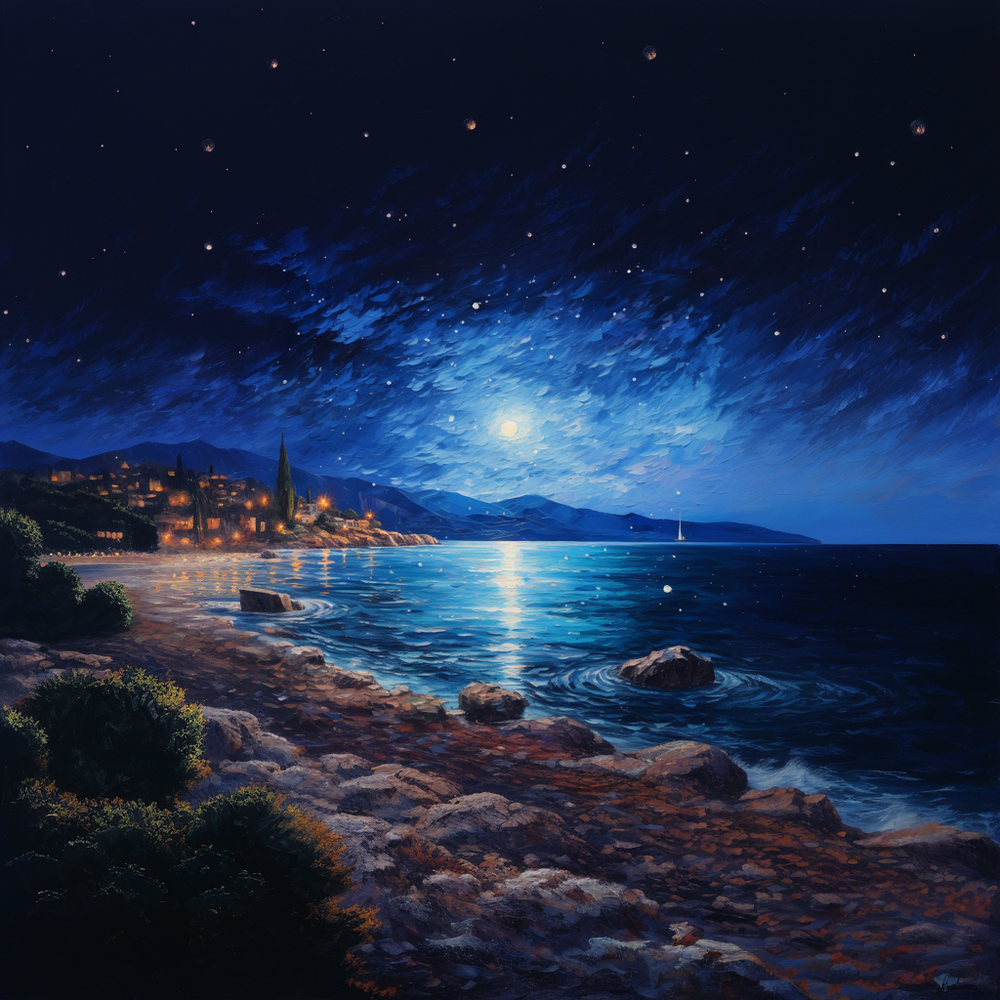 Coast_of_Greece_ocean_night_star2 - 24in(H)*24in(L) Wall Art Print