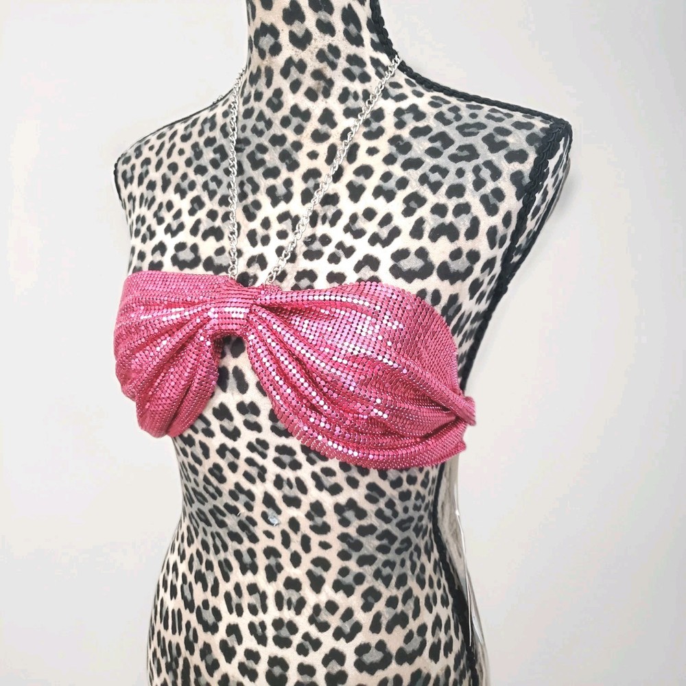 DA VEAMOR Pink Chainmail Bandeau Top Halter Neck Rave Festival Crop NWT OSFM