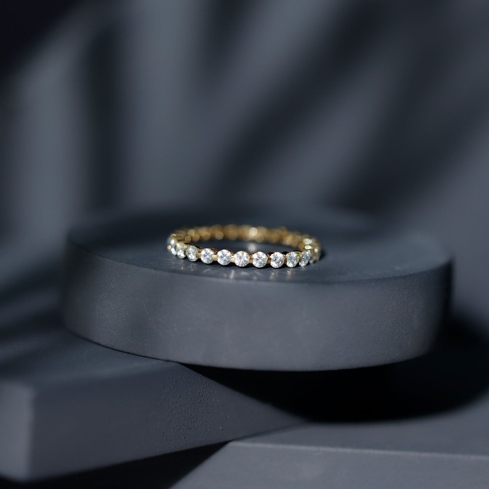 Eternity Band Ring 14K Yellow Gold Plated In 1.20Ct Round Cut Simulated Diamond