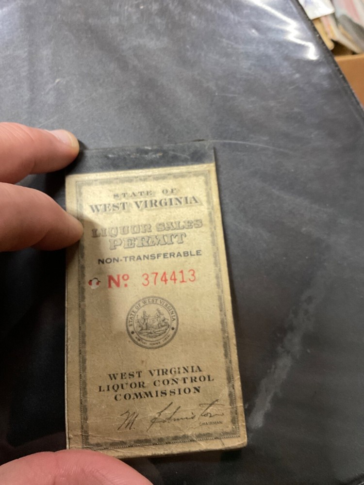 1940's State Of West Virginia-Liquor Sales Permit-No. 374413 BLUFIELD WV