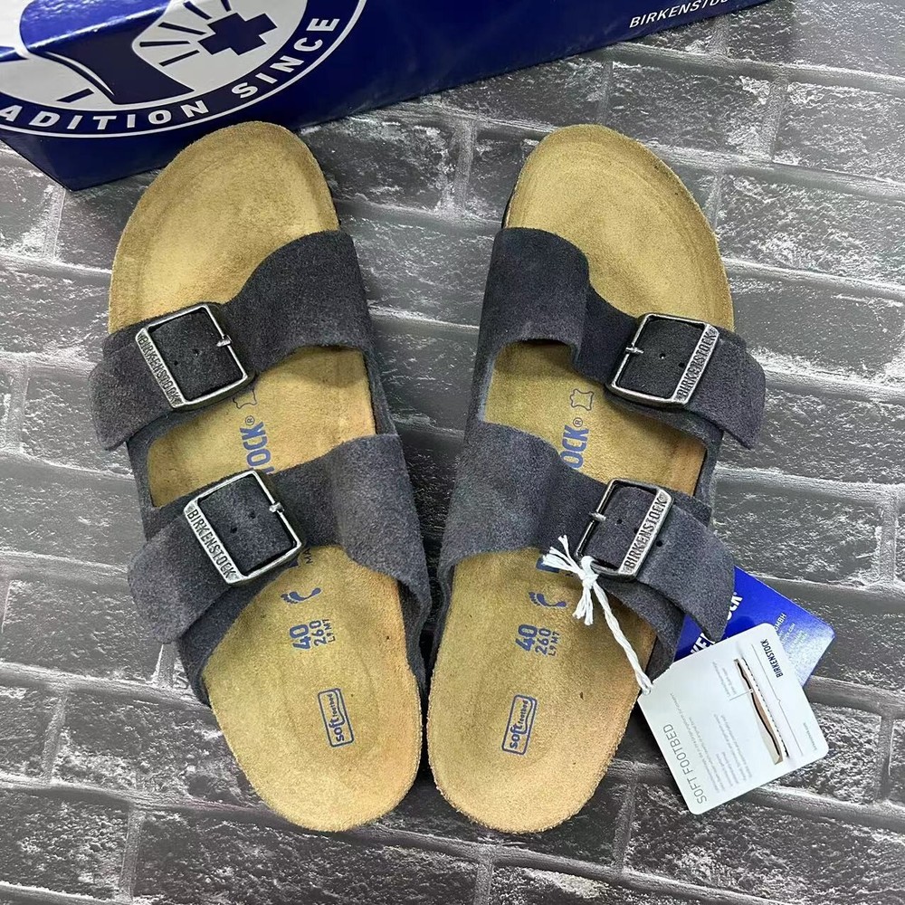 Birkenstock Arizona Velvet Gray Suede Unisex Sandals Soft Footbed EU 37-45