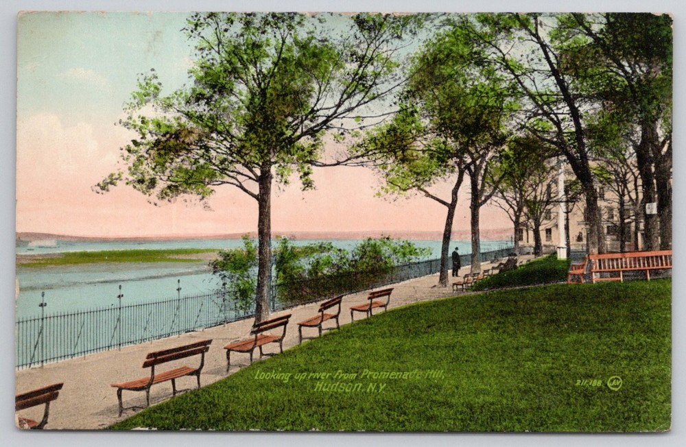 Hudson NY Promenade Hill Looking Up River Vintage Postcard c1910s Valentine