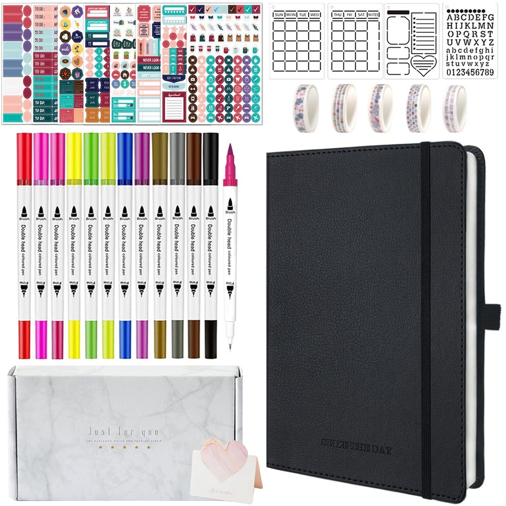 Y&I Bullet Dotted Journal Kit, A5 Hardcover Dotted Journal Notebook with 200 ...